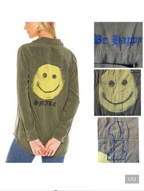 Lauren Moshi Olive Green Smile Graphic Top
